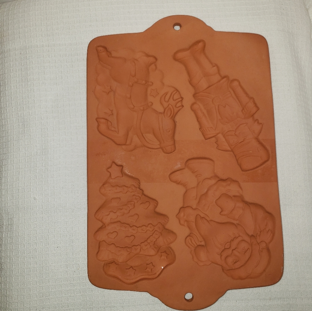 Boston Warehouse Terra Cotta Christmas Cookie Mold Santa Nutcracker Reindeer